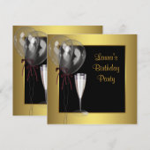 Zwart Gouden Champagne Vrouwen Verjaardagsfeest Kaart (Voorkant / Achterkant)