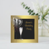 Zwart Gouden Champagne Vrouwen Verjaardagsfeest Kaart (Staand voorkant)