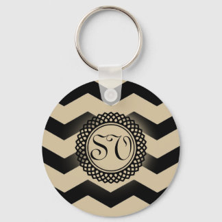 Zwart-gouden Chevron Monogram Sleutelhanger