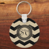 Zwart-gouden Chevron Monogram Sleutelhanger (Voorkant)