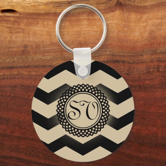 Zwart-gouden Chevron Monogram Sleutelhanger (Voorkant)