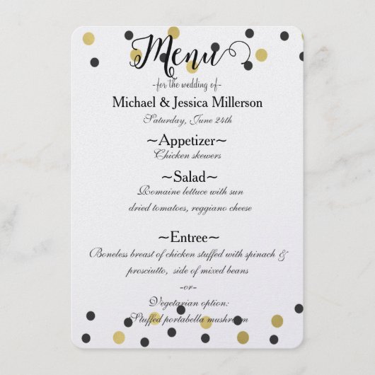 Zwart Gouden Confetti Menu (Voorkant)