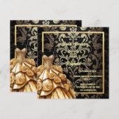 Zwart gouden damask balgons roos bloemen bruids feestdagenkaart (Voorkant / Achterkant)