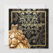 Zwart gouden damask balgons roos bloemen bruids feestdagenkaart (Achterkant)