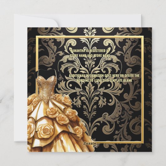 Zwart gouden damask balgons roos bloemen bruids feestdagenkaart (Achterkant)