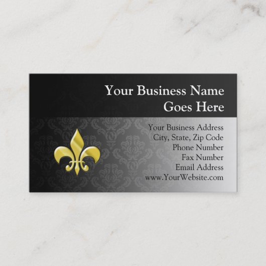 Zwart/Gouden Damast Fleur de Lis Visitekaartje (Voorkant)