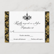 Zwart, gouden damast, kroonluchter antwoord Kaart