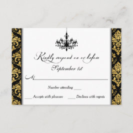 Zwart, gouden damast, kroonluchter antwoord Kaart