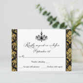 Zwart, gouden damast, kroonluchter antwoord Kaart (Staand voorkant)