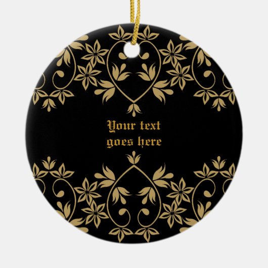 Zwart gouden damast rand custom ornament (Voorkant)