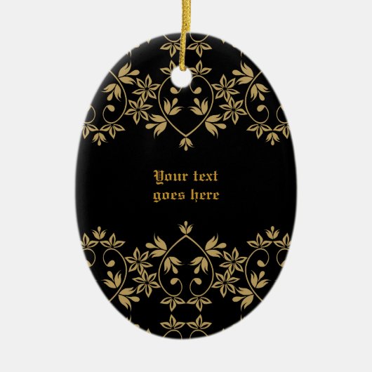Zwart gouden damast rand custom ornament (Voorkant)