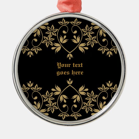 Zwart gouden damast rand custom ornament (Voorkant)