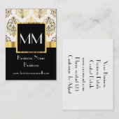 Zwart-gouden damesmonogram visitekaartje (Voorkant / Achterkant)
