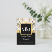 Zwart-gouden damesmonogram visitekaartje (Staand voorkant)
