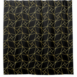 Zwart Gouden Deco Abstract Geometrisch Patroon Lux Douchegordijn