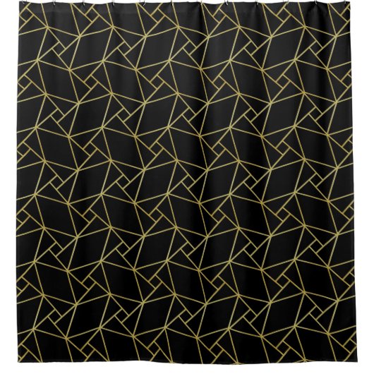 Zwart Gouden Deco Abstract Geometrisch Patroon Lux Douchegordijn (Voorkant)