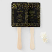 Zwart Gouden Deco Chic Glam Bruiloftsprogramma Han Handwaaier (Voorkant en achterkant)