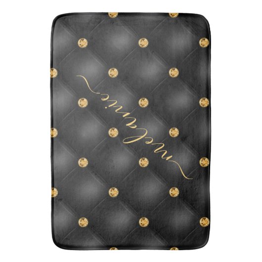 Zwart Gouden Diamant Tufted Custom Naam Badmat (Voorkant Verticaal)