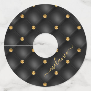 Zwart Gouden Diamant Tufted Jouw naam Wijnglas Lab Wijnglaslabel