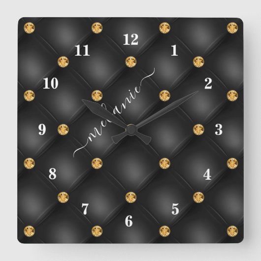 Zwart Gouden Diamant Tufted Klok met Aangepaste Na (Voorkant)