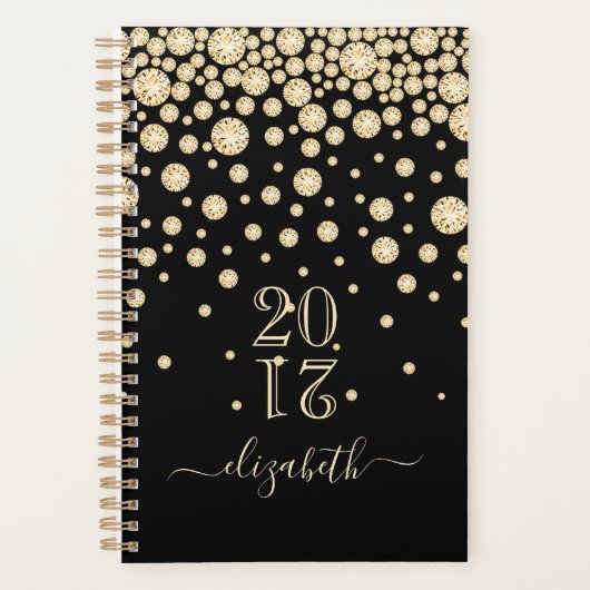 Zwart gouden diamanten glam naam planner (Voorkant)
