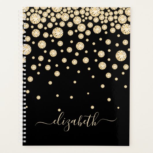 Zwart gouden diamanten monogram 2026 planner (Voorkant)