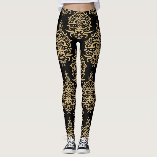 Zwart-gouden Dressy Damask Leggings (Voorkant)
