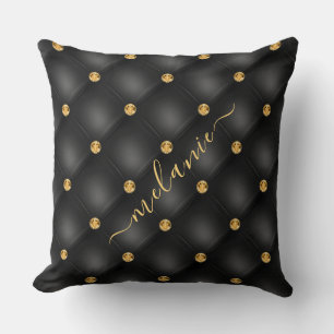 Zwart Gouden Edelsteen Tufted Kussen met Custom Na