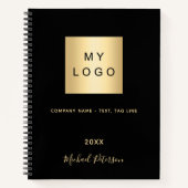 Zwart gouden elegant monogram bedrijfslogo notitieboek (Voorkant)