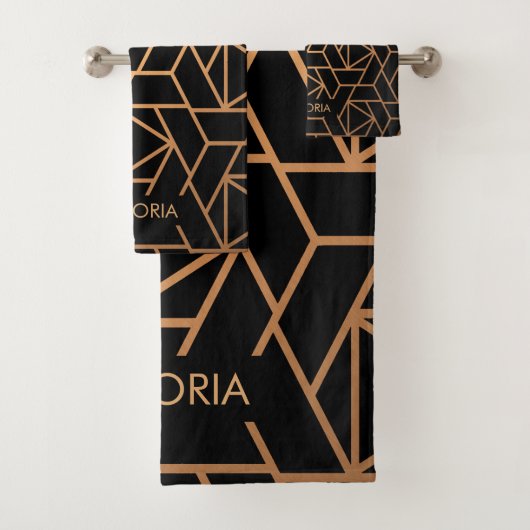 Zwart-gouden elegant patroon bad handdoek (Insitu)