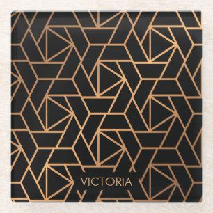 Zwart-gouden elegant patroon glazen onderzetter