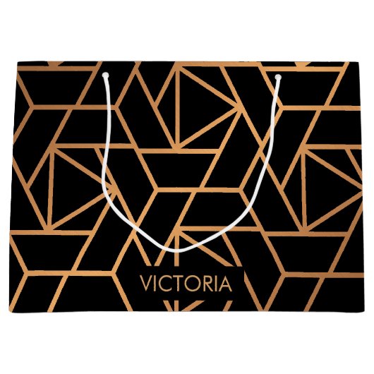 Zwart-gouden elegant patroon groot cadeauzakje (Voorkant)