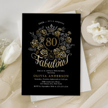 Zwart Gouden Elegante Bloem 80 & Verjaardag Fabulo