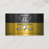 Zwart-Gouden Elegante Golf Monogram Zakelijke Kaar Visitekaartje (Achterkant)