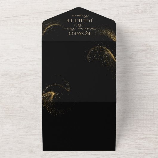 Zwart Gouden Elegante Kerstboom Bruiloft All In One Uitnodiging (Buitenkant)