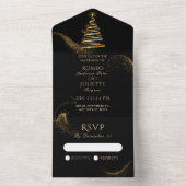 Zwart Gouden Elegante Kerstboom Bruiloft All In One Uitnodiging (Binnen)