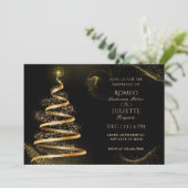 Zwart Gouden Elegante Kerstboom Bruiloft Kaart (Staand voorkant)