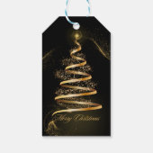 Zwart Gouden Elegante Kerstboom Glinstering Cadeaulabel (Achterkant)