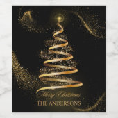 Zwart Gouden Elegante Kerstboom Glinstering Wijn Etiket (Enkel label)