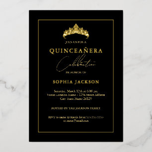 Zwart Gouden Elegante Quinceanera 15e Folie Uitnodiging