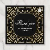 Zwart-gouden elegante romantische bruiloft bedankjes labels (Achterkant)