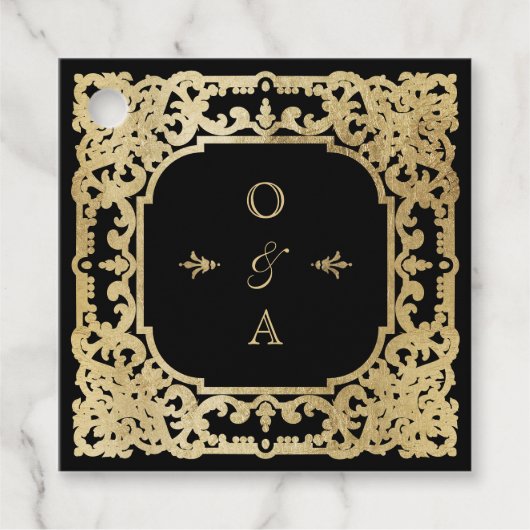 Zwart-gouden elegante romantische bruiloft bedankjes labels (Voorkant)