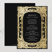 Zwart-gouden elegante romantische bruiloft menu (Voorkant / Achterkant)