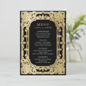 Zwart-gouden elegante romantische bruiloft menu (Staand voorkant)