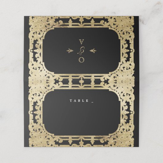 Zwart-gouden elegante romantische bruiloft plaatskaartje (Buitenkant ongevouwen)