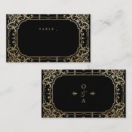 Zwart-gouden elegante romantische bruiloft plaatskaartje (Voorkant / Achterkant)