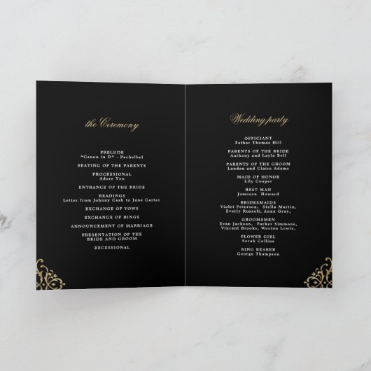 Zwart-gouden elegante romantische bruiloft programma (Binnen)