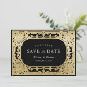 Zwart-gouden elegante romantische bruiloft save the date (Staand voorkant)