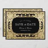 Zwart-gouden elegante romantische bruiloft save the date (Voorkant / Achterkant)