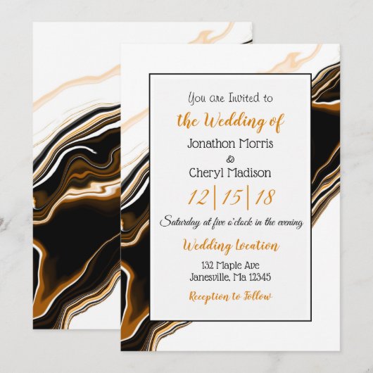 Zwart, gouden en witte marmer met een vloeiend kun kaart (Voorkant / Achterkant)